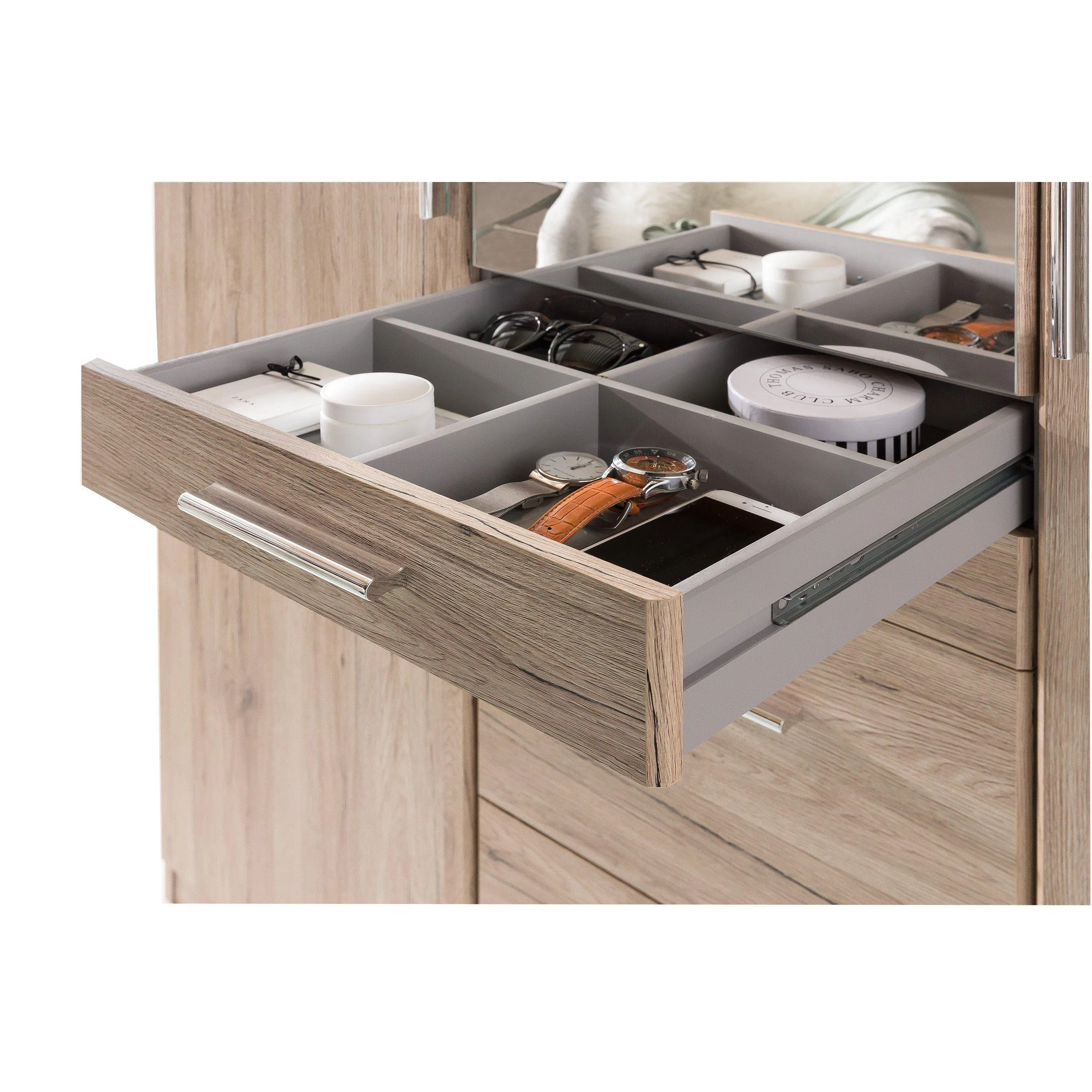 ANITA 3 Doors 4 Drawers Mirrored Wardrobe Oak