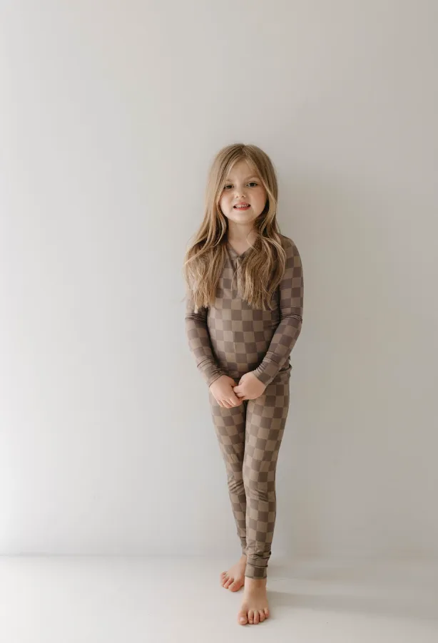 Bamboo Two Piece Pajama | Faded Brown Checkerboard