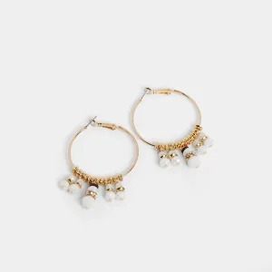 Beaded Snowman Hoop Earring - Gold