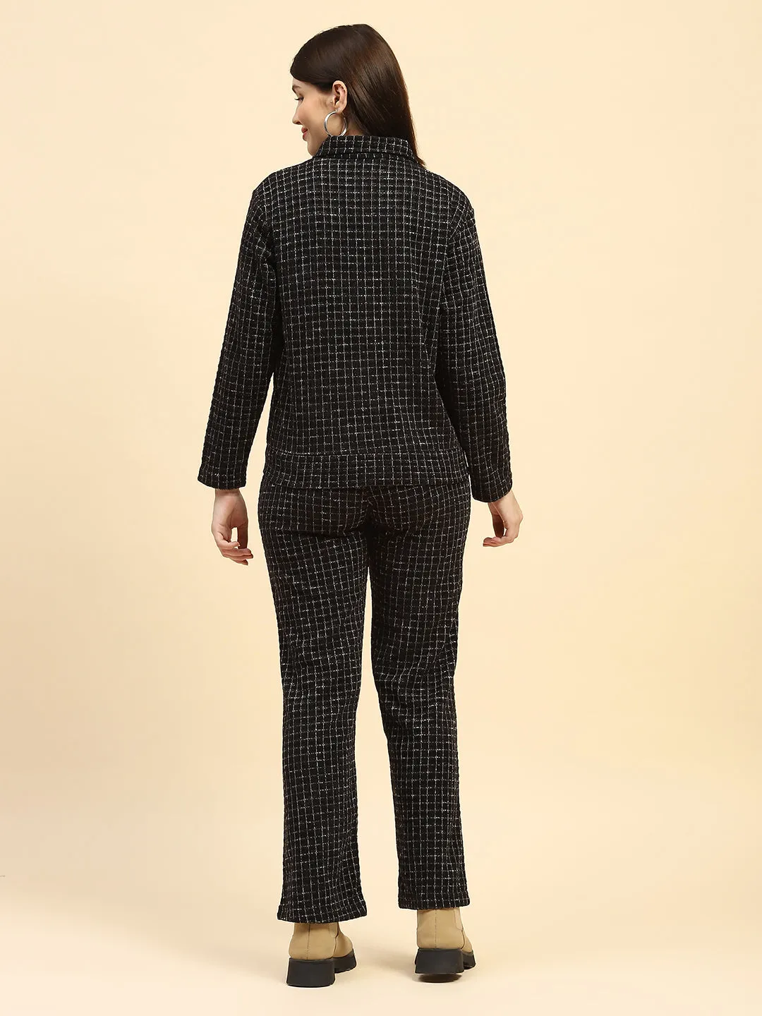 Black Checkerd Poly Blend Relaxed Fit Co ord Set