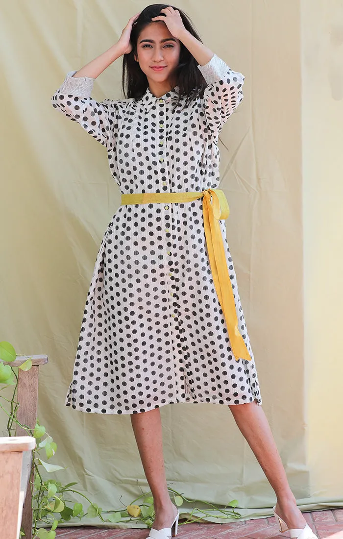 Chanderi Shirt Dress - Polka Dots
