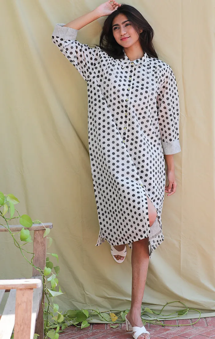 Chanderi Shirt Dress - Polka Dots
