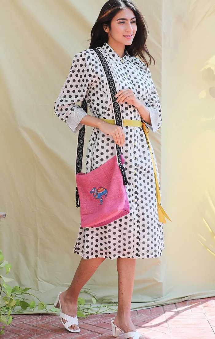 Chanderi Shirt Dress - Polka Dots