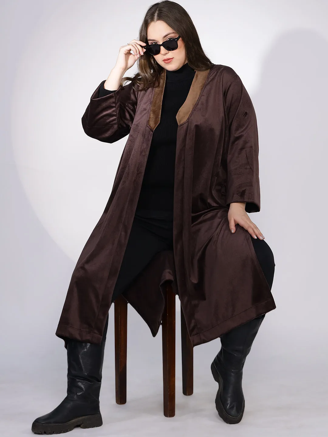 Coffee Suede Shawl Collar Jacket