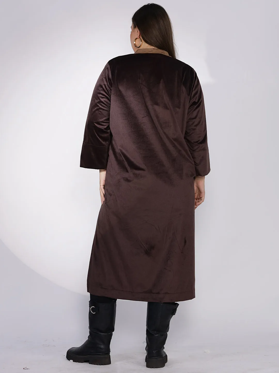 Coffee Suede Shawl Collar Jacket