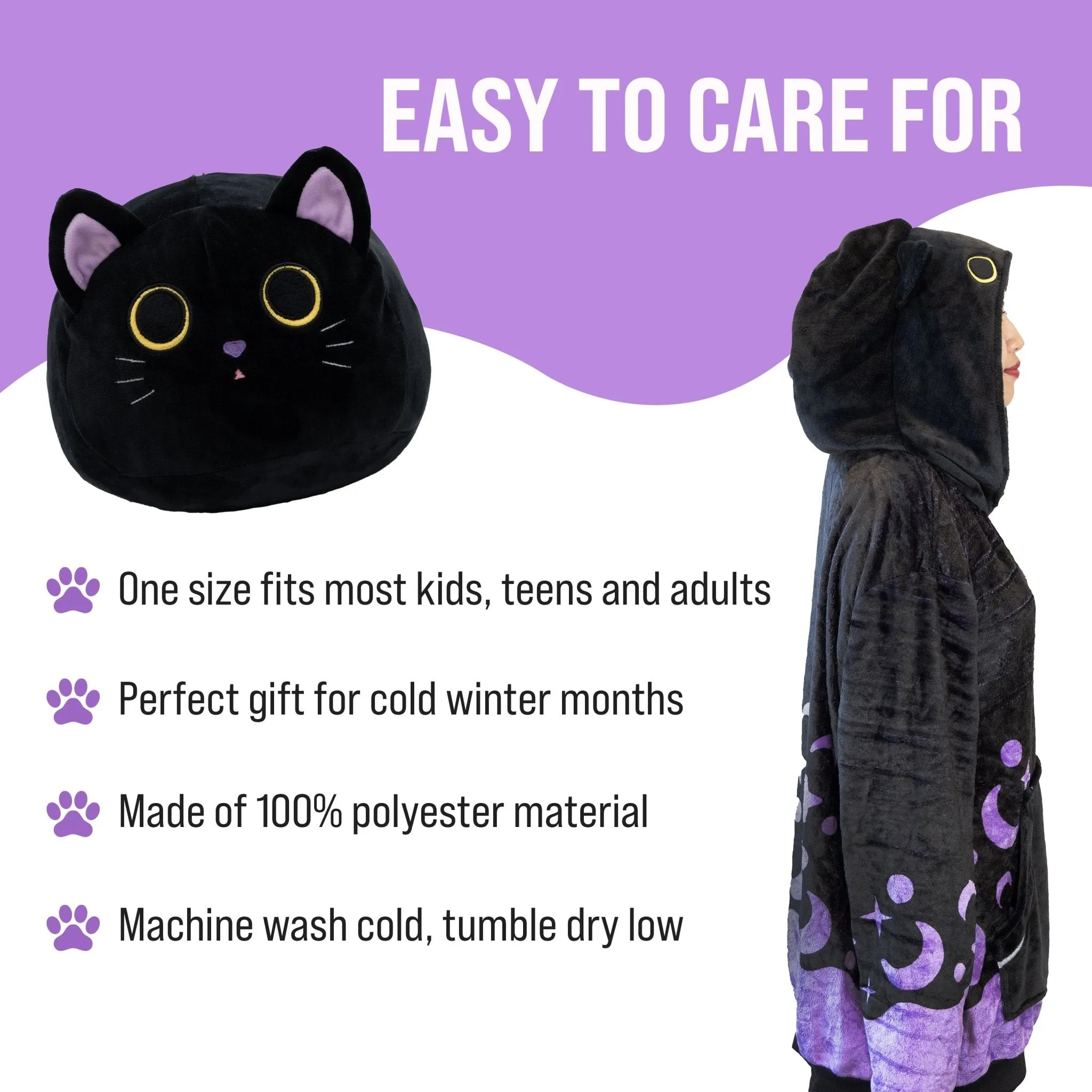 Cosmo the Black Cat Snugible | Blanket Hoodie & Pillow
