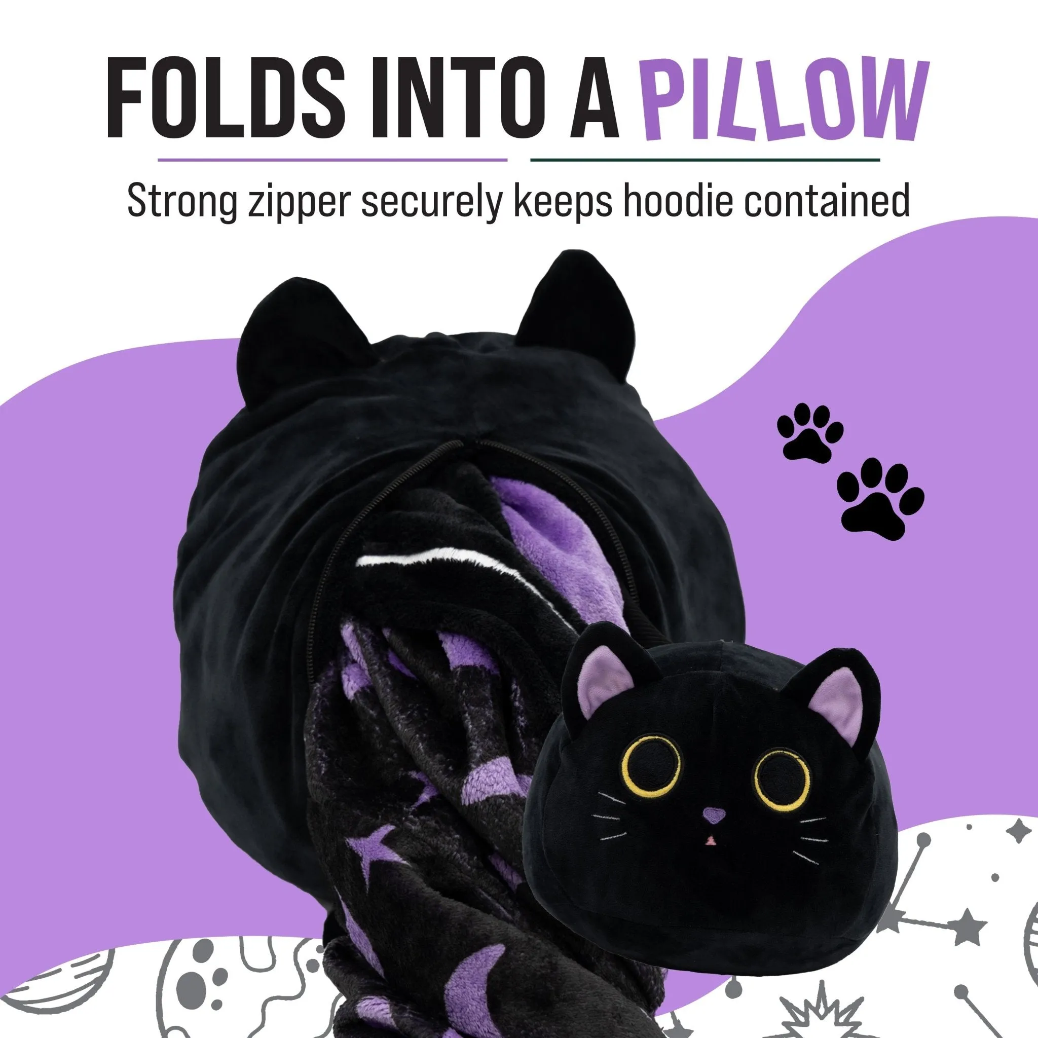 Cosmo the Black Cat Snugible | Blanket Hoodie & Pillow
