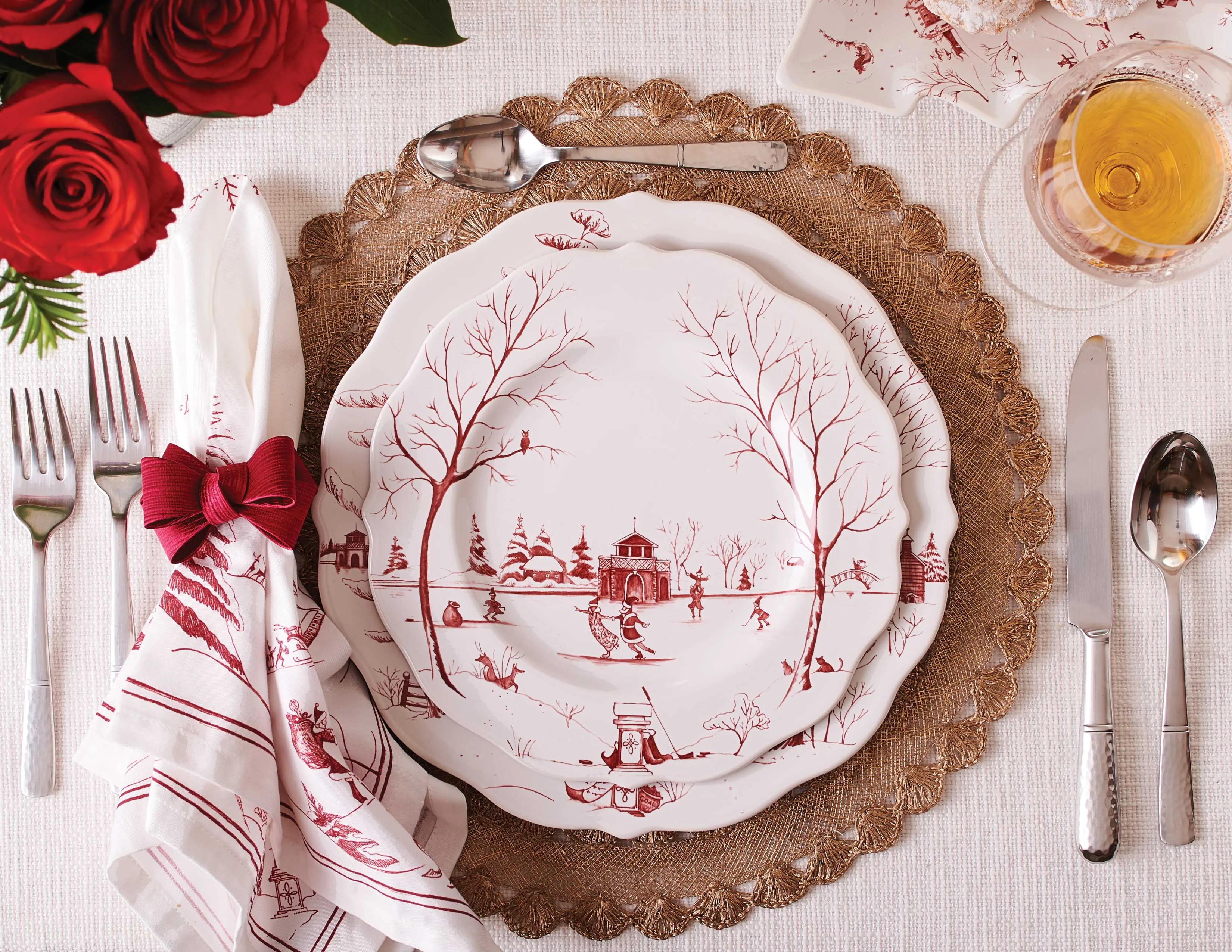 Country Estate Winter Frolic Dinner Plate Ruby