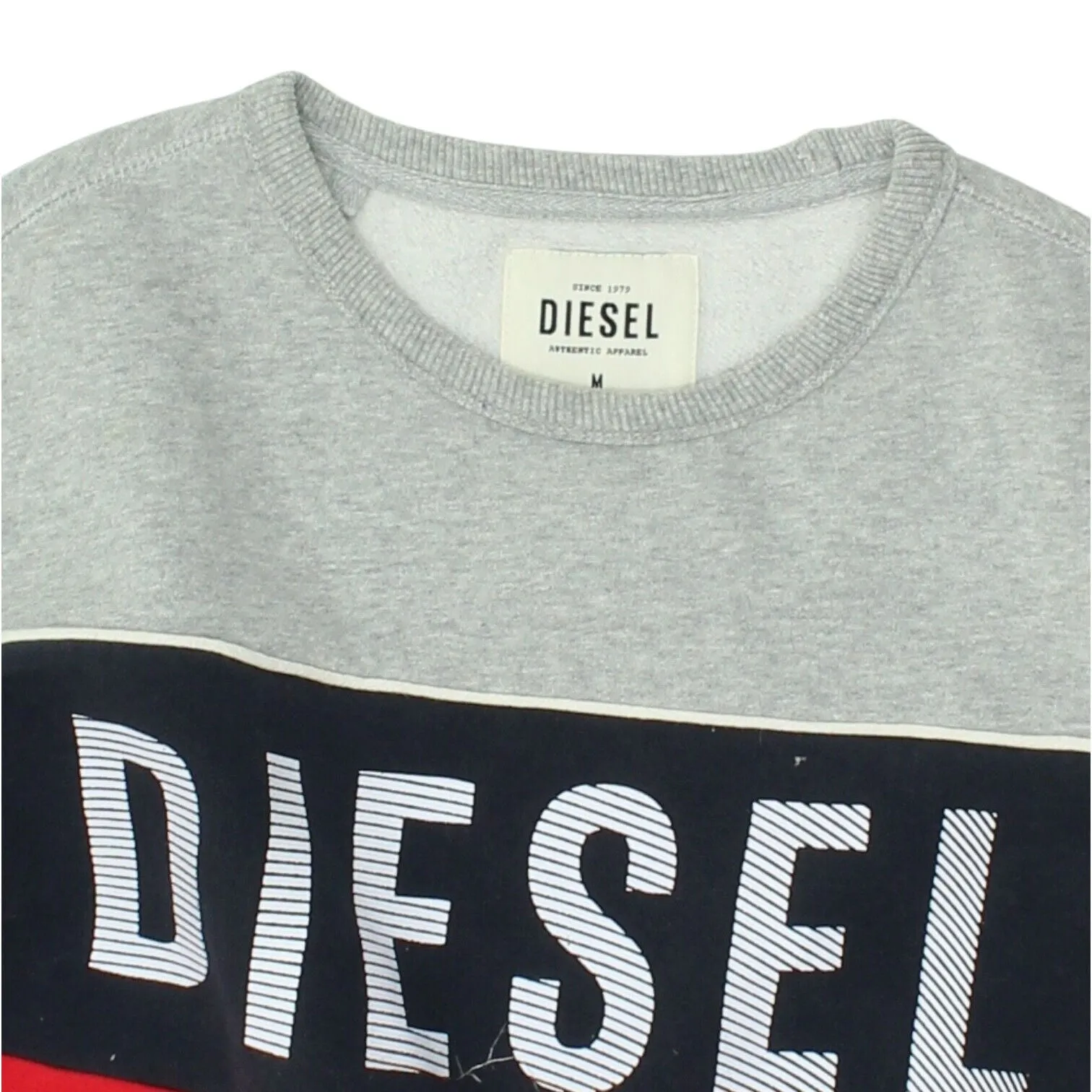 Diesel Mens Grey Red Crew Neck Sweatshirt | Vintage Casual Designer Jumper VTG