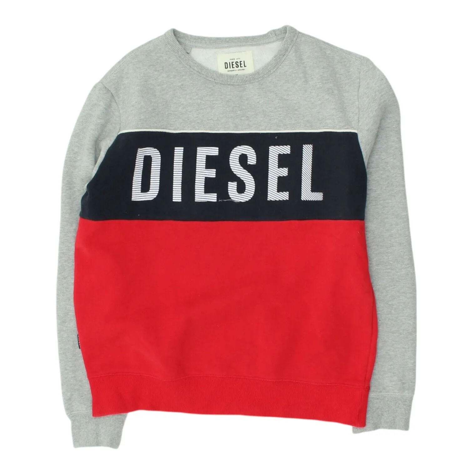 Diesel Mens Grey Red Crew Neck Sweatshirt | Vintage Casual Designer Jumper VTG