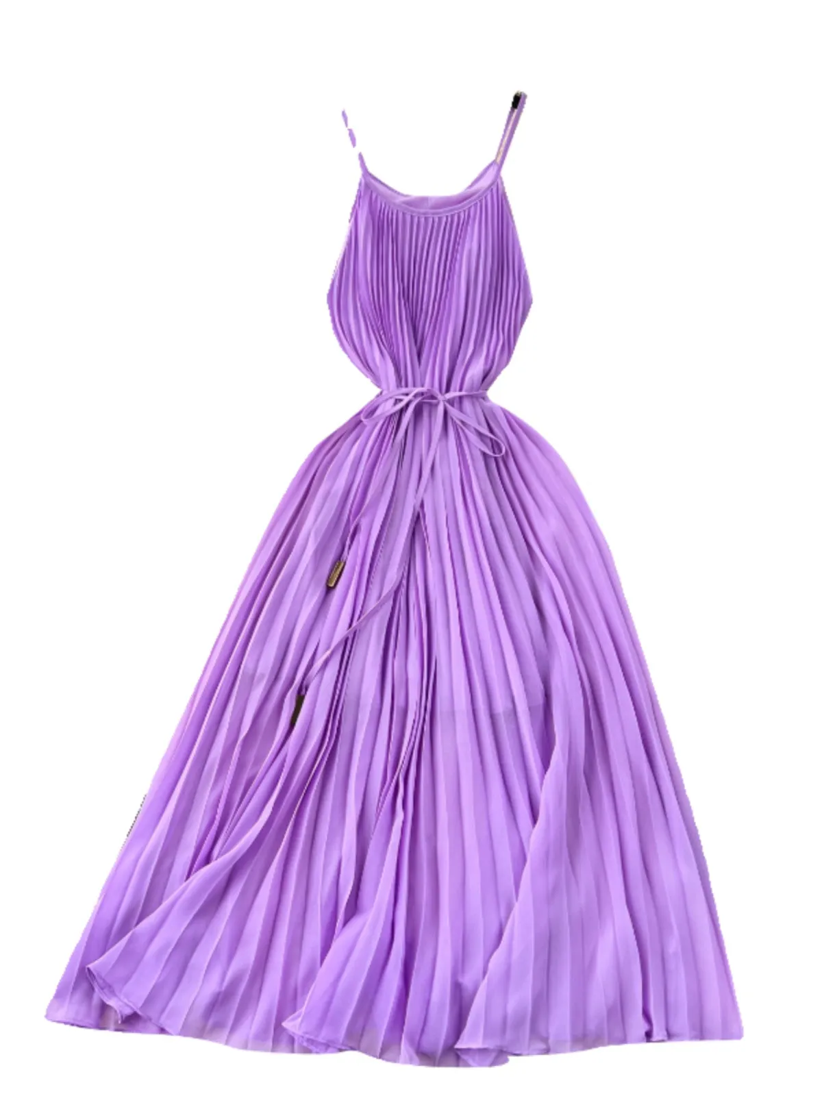 Elegant Pleated Purple Slip Dress