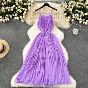 Elegant Pleated Purple Slip Dress