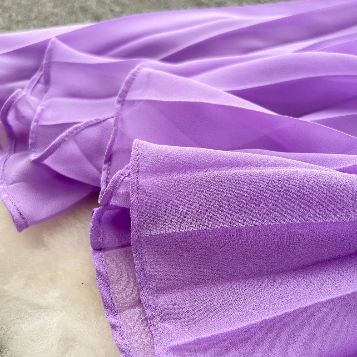 Elegant Pleated Purple Slip Dress