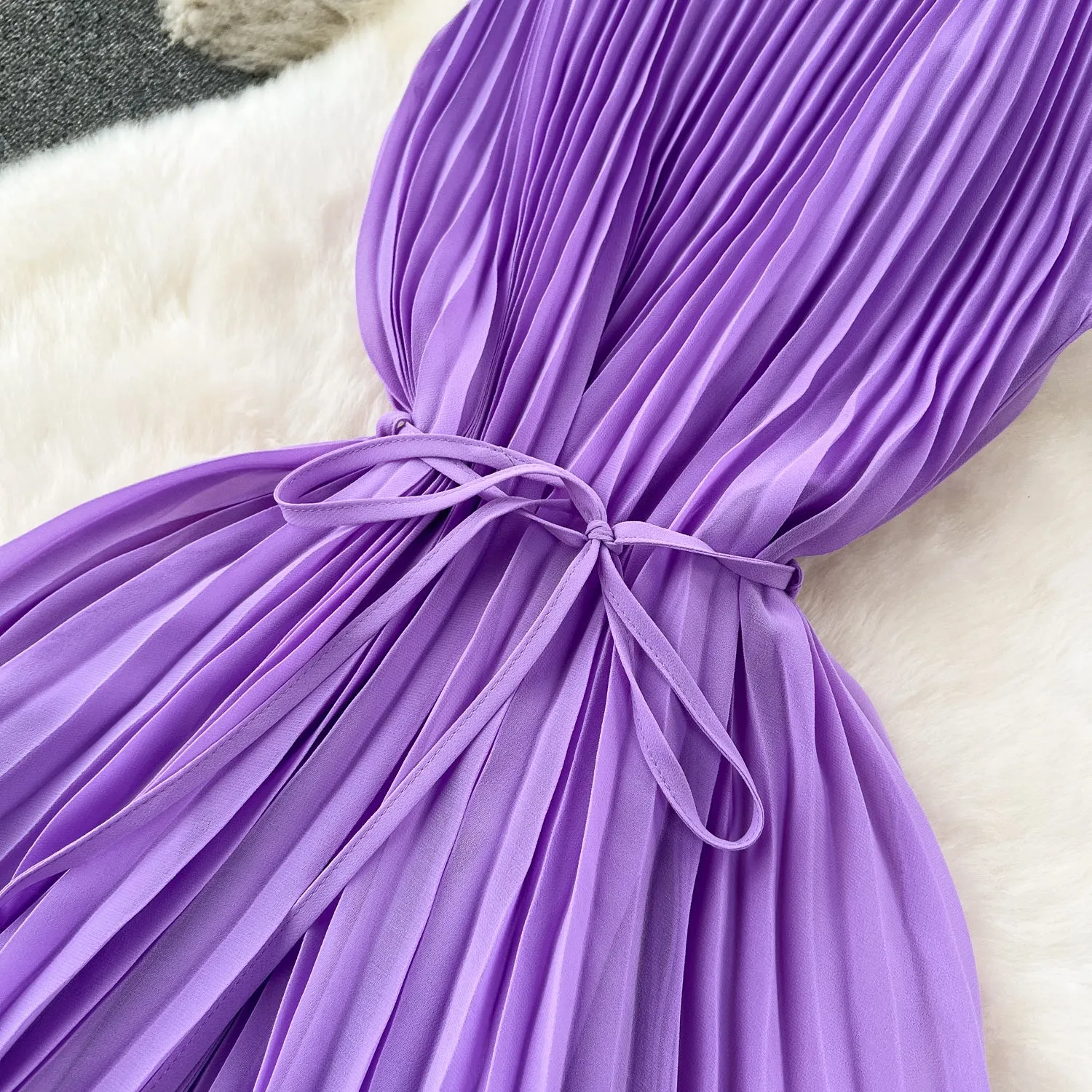 Elegant Pleated Purple Slip Dress