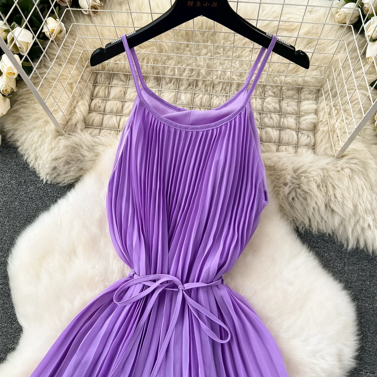 Elegant Pleated Purple Slip Dress