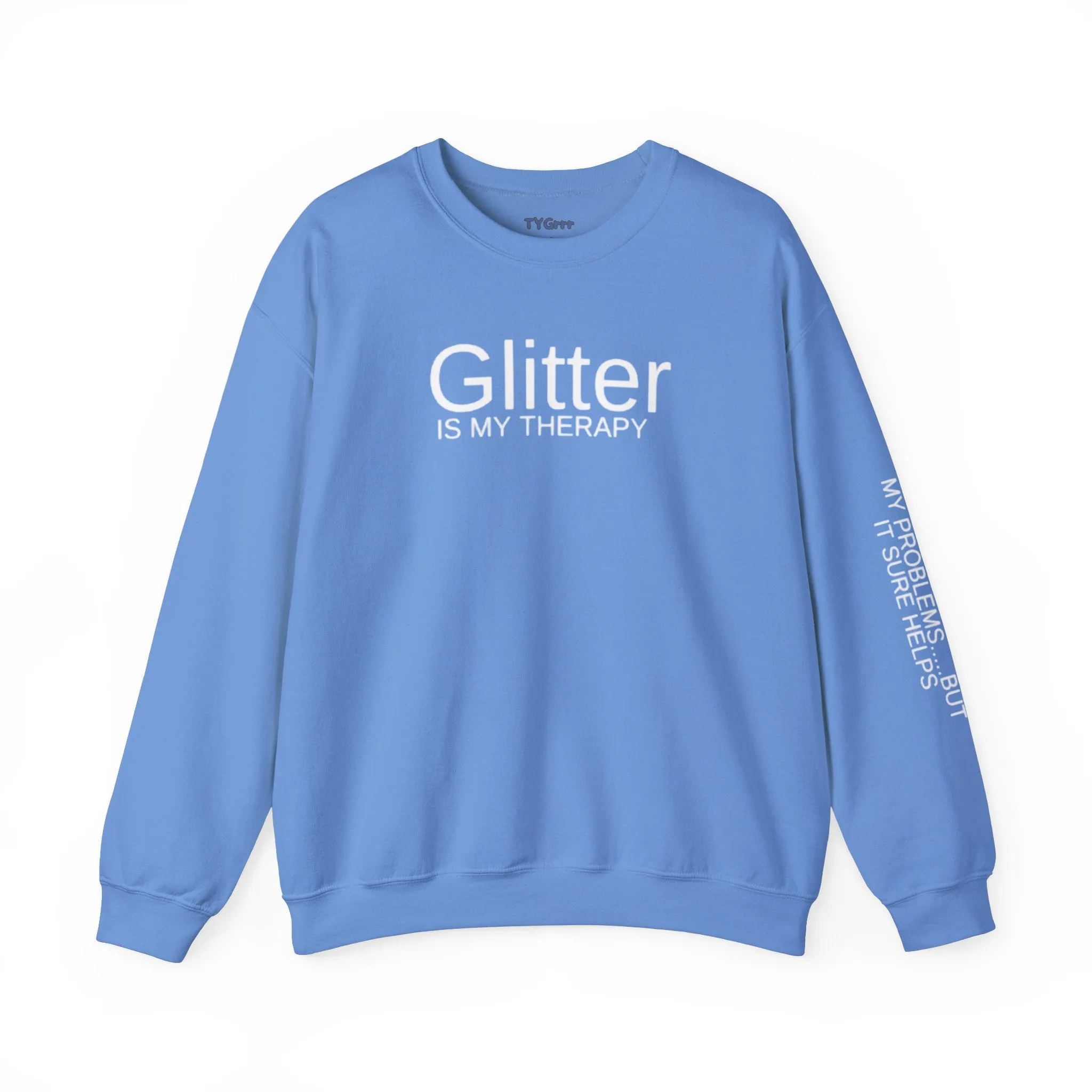 Glitter Therapy Crewneck Sweatshirt, Funny Sparkle Jumper, Glitter Lover Gift, Unisex Pullover, Relaxation Sweater