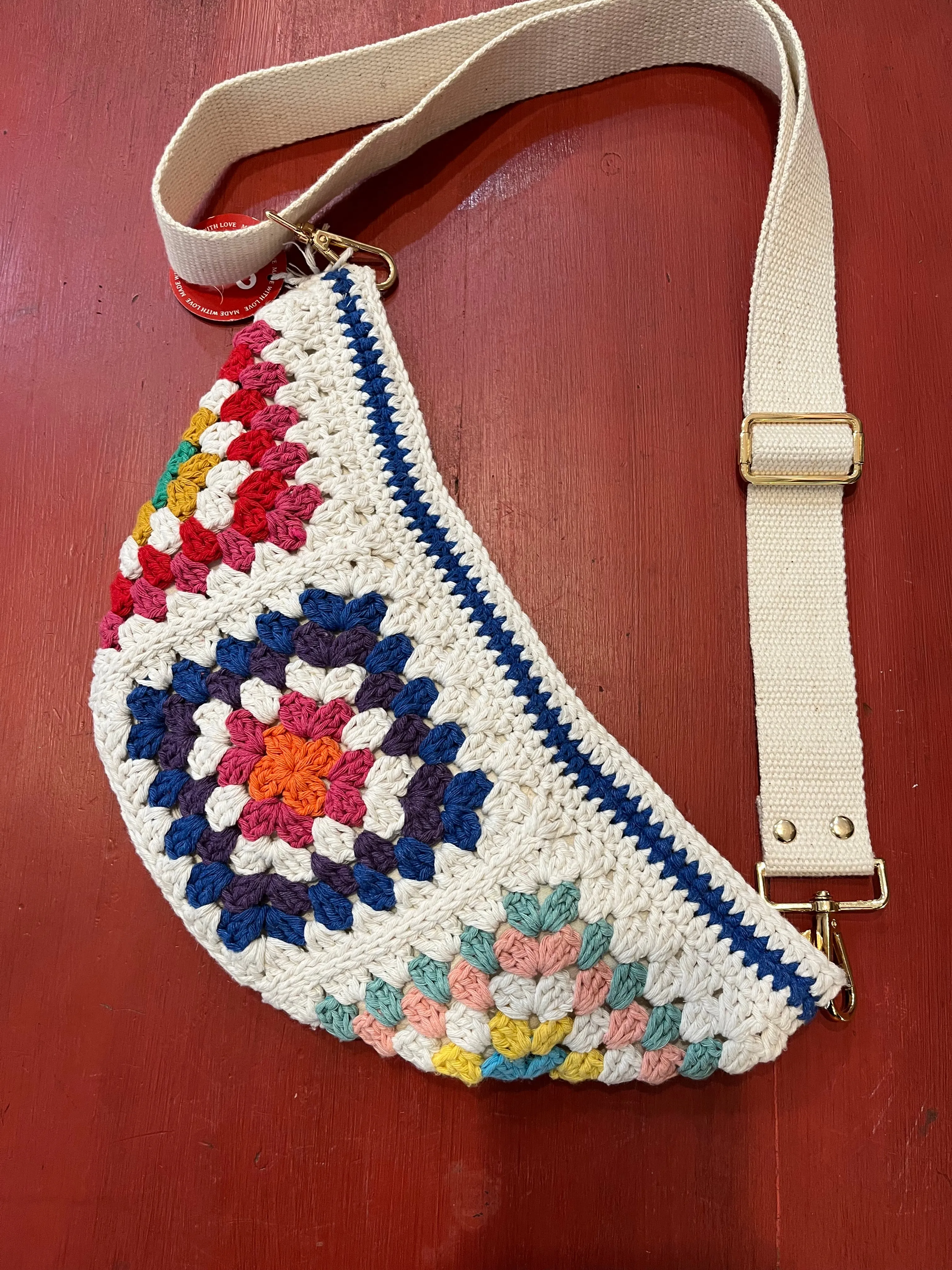 Hand Crochet Crossbody Adjustable Bag Dark Blue