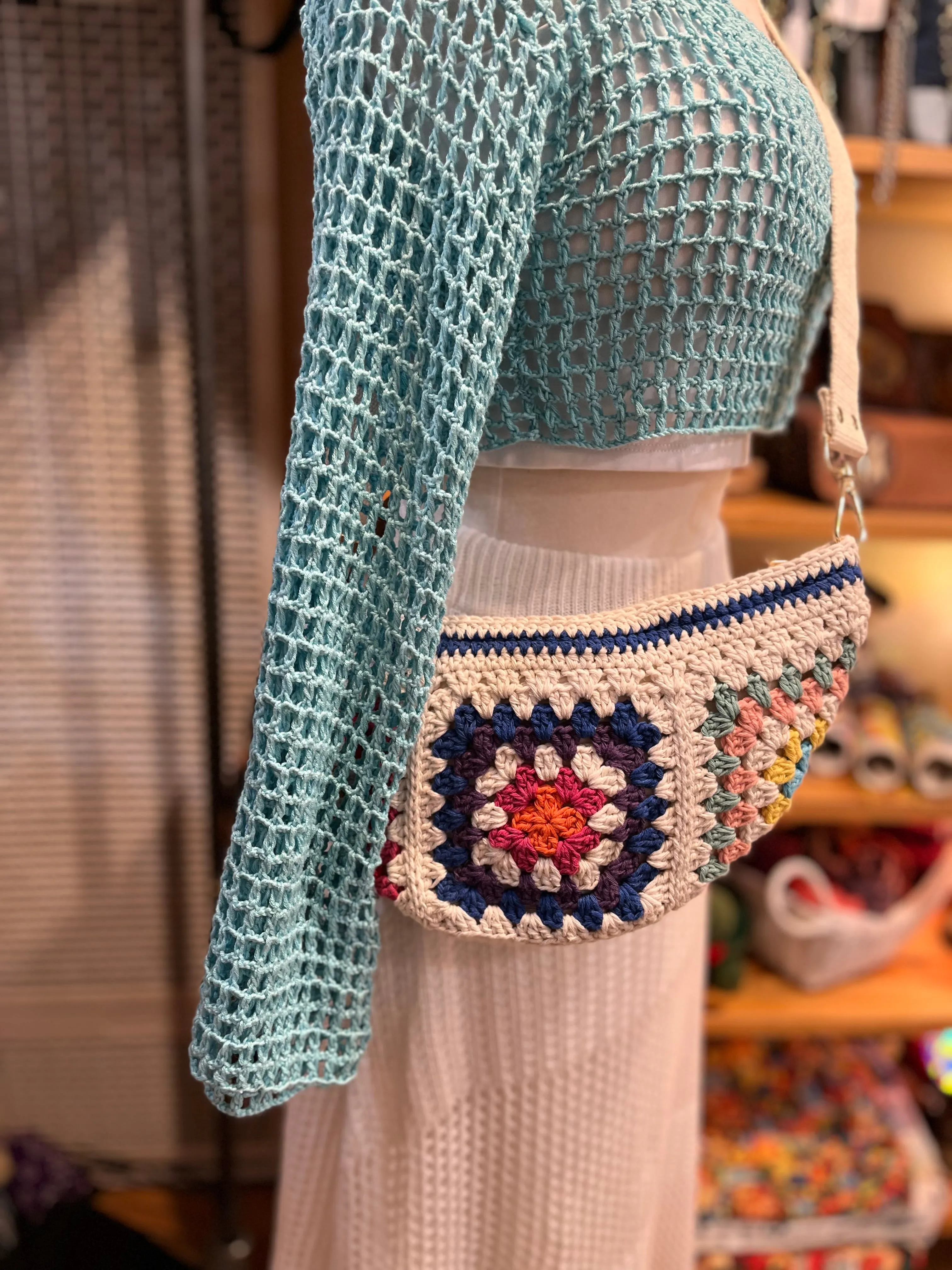 Hand Crochet Crossbody Adjustable Bag Dark Blue