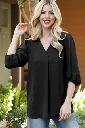 Keep It Easy Black V Neck Top
