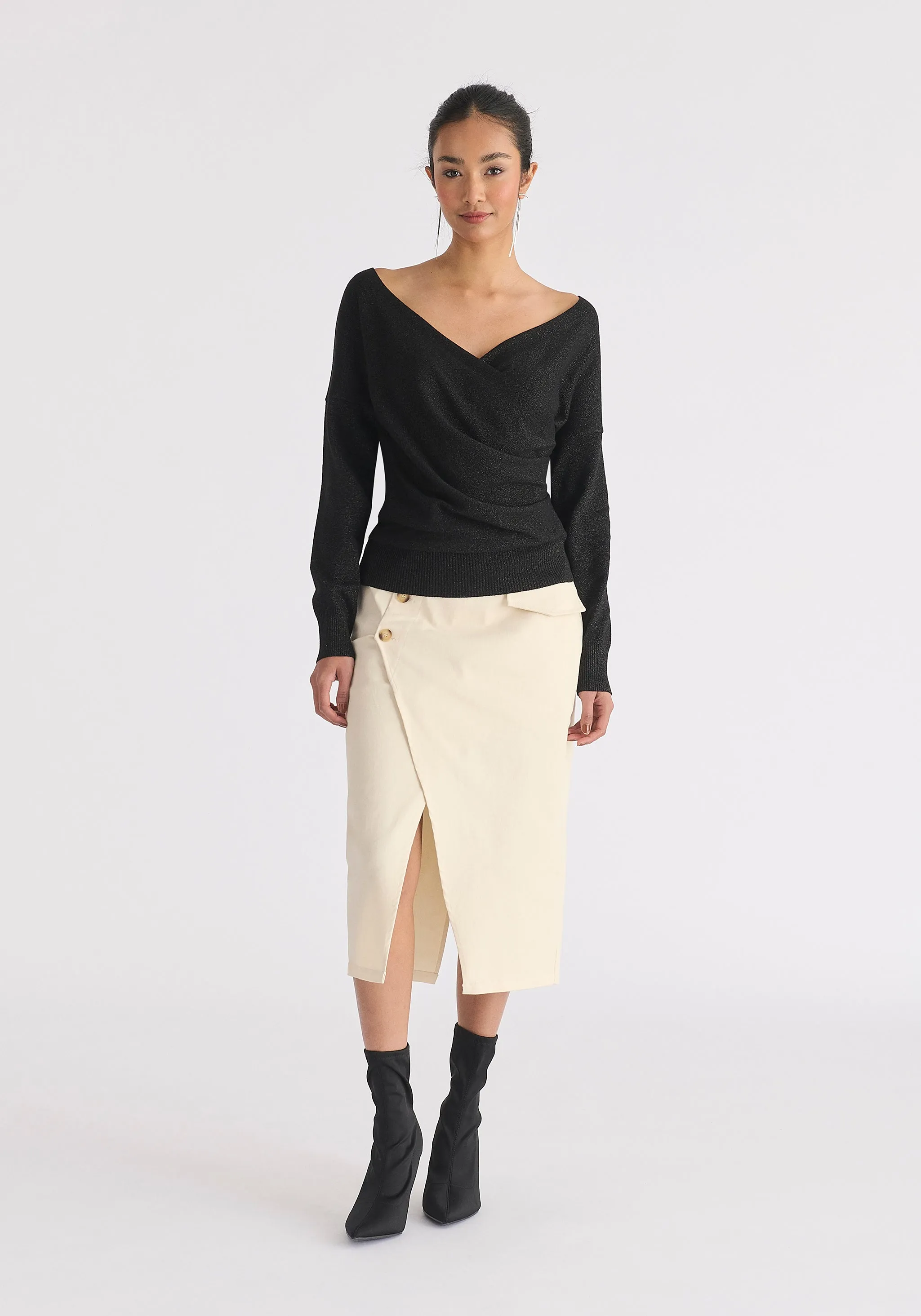 Knitted Wrap Top with Long Sleeves