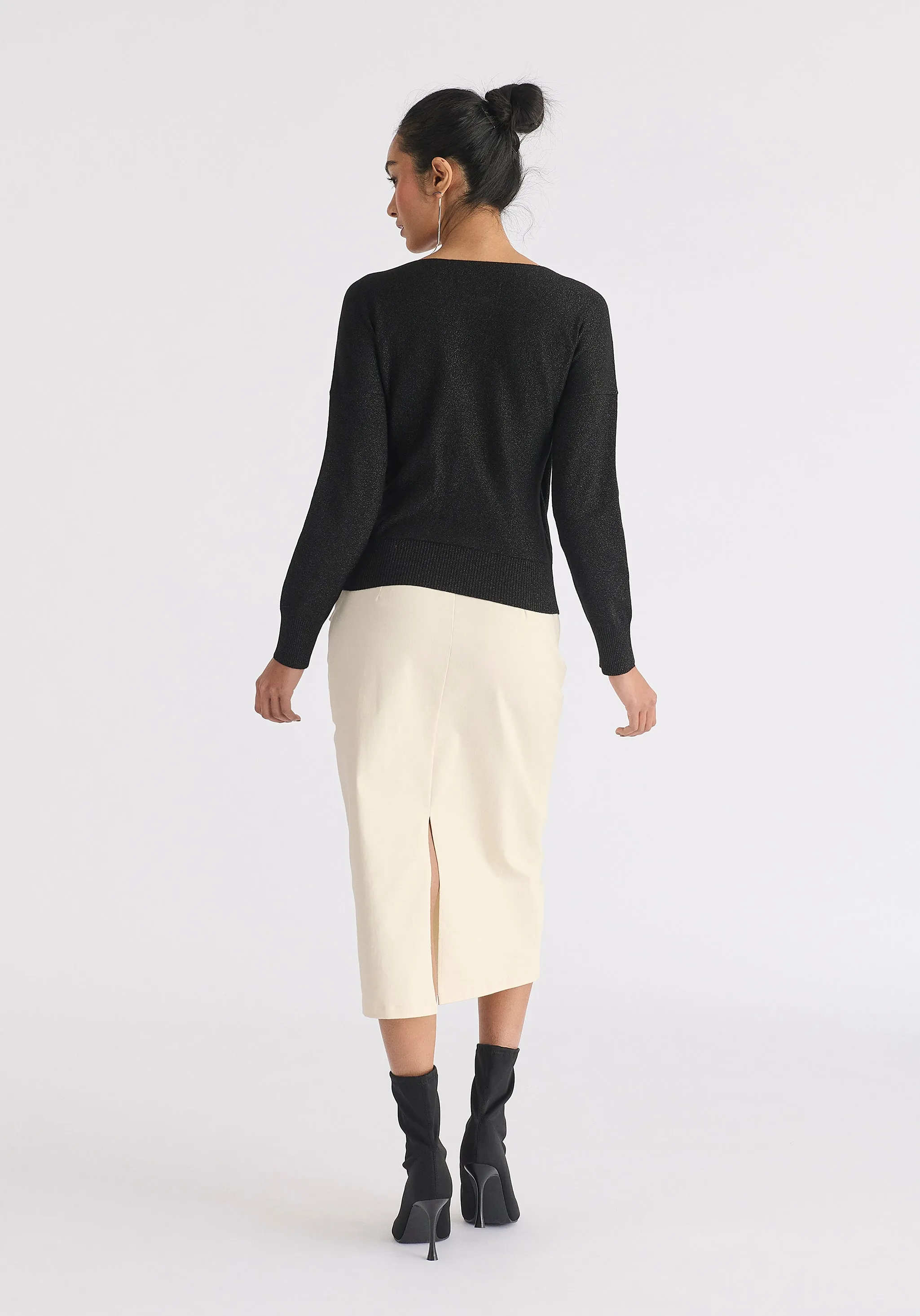 Knitted Wrap Top with Long Sleeves