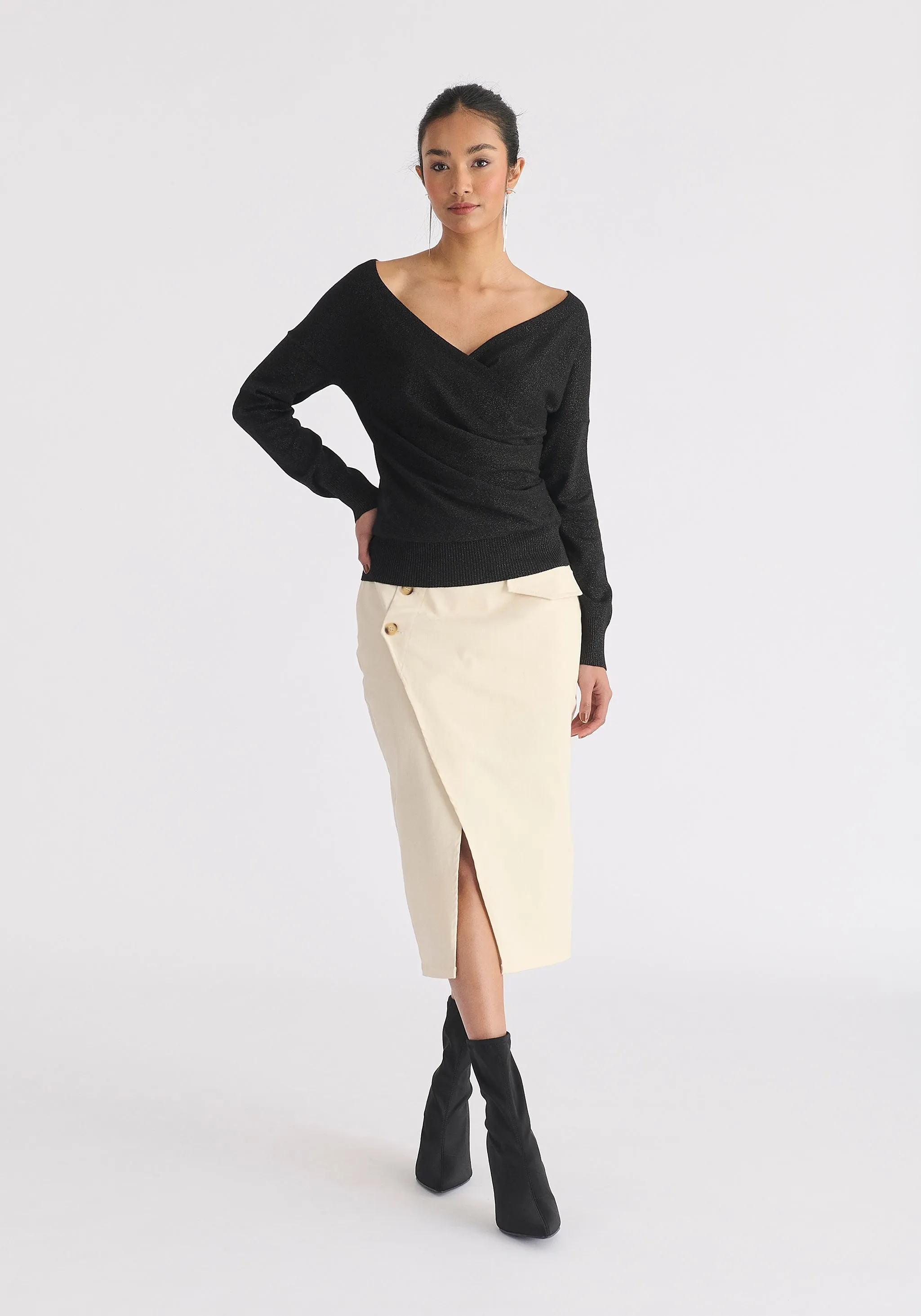 Knitted Wrap Top with Long Sleeves