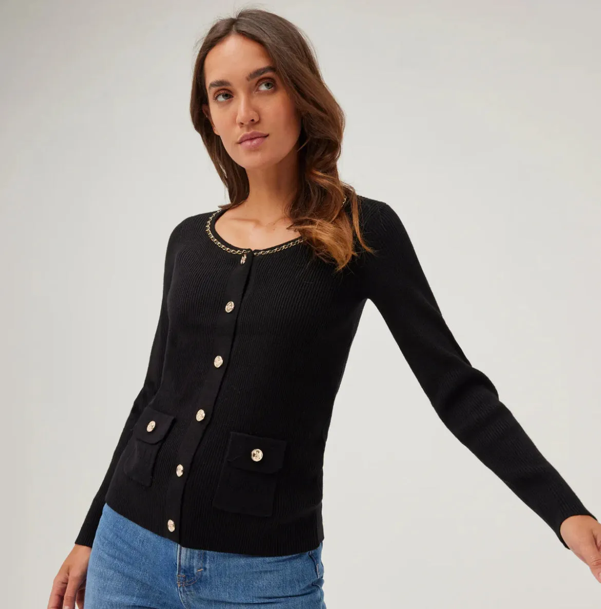 Leo & Ugo black rib cardi