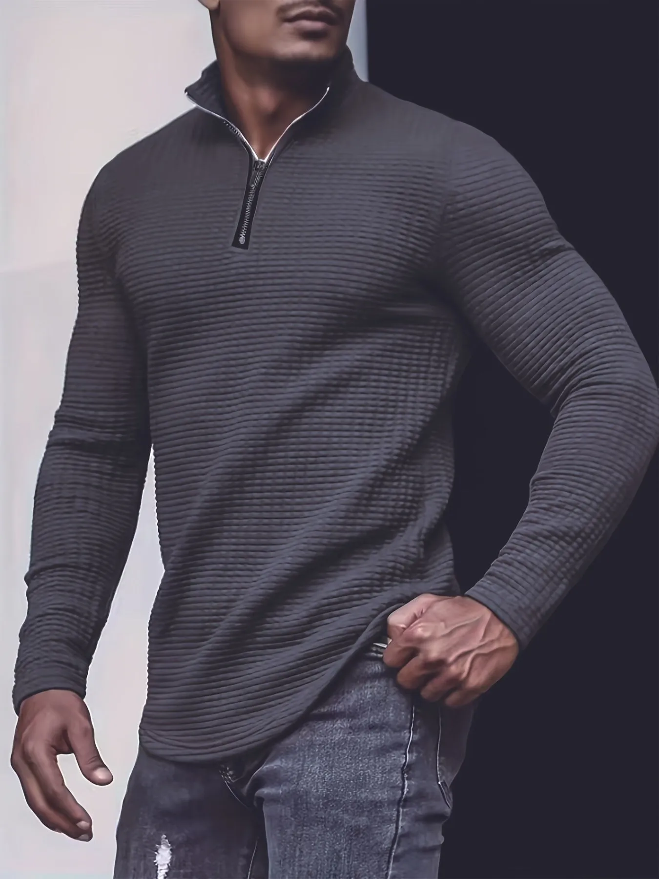 Men's Casual Waffle Knit Quarter Zip Sweater | Perfect for Autumn/Winter