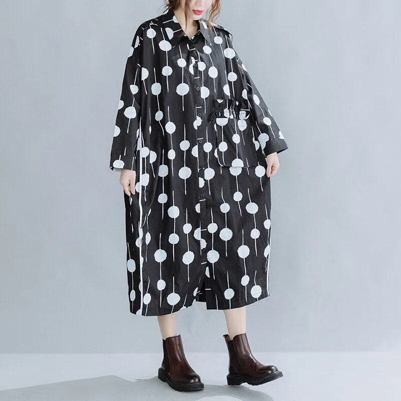 Oversized Polka Dots Shirt Dress
