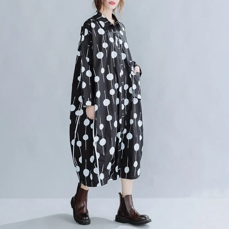 Oversized Polka Dots Shirt Dress