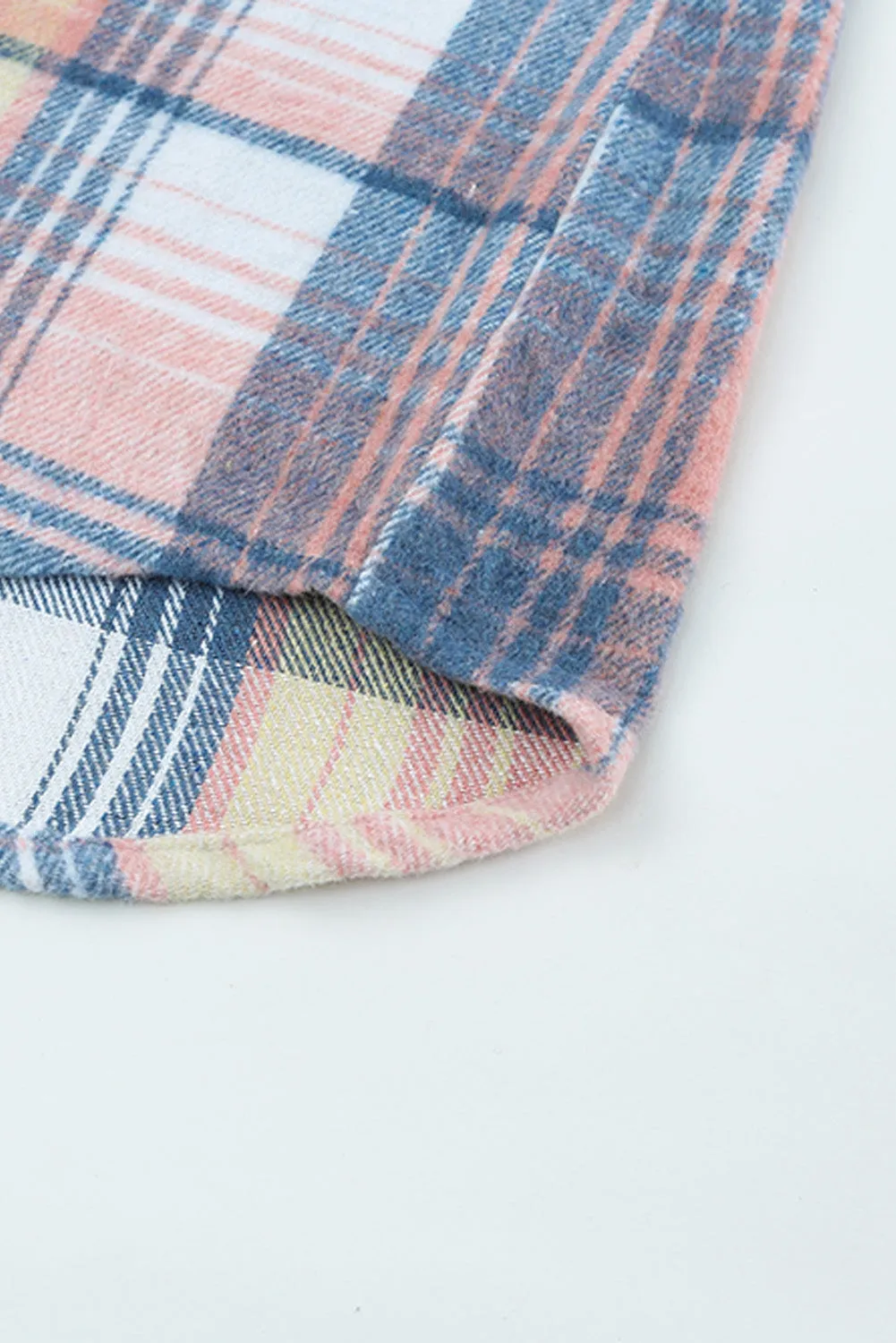 Pink Black Plaid Flap Pockets Shacket