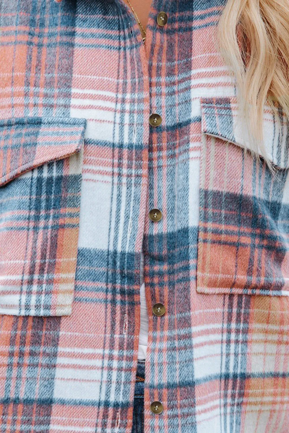 Pink Black Plaid Flap Pockets Shacket