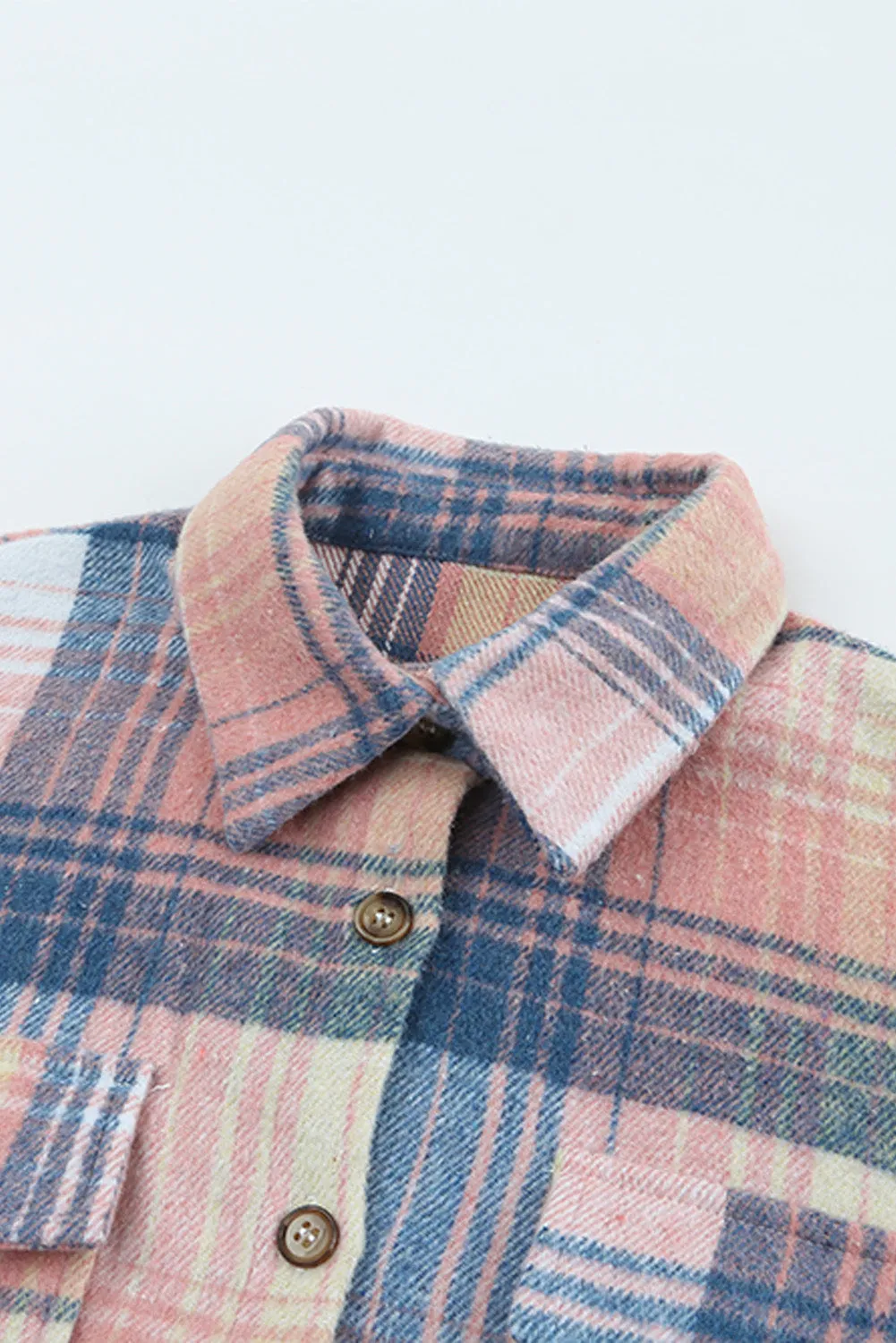 Pink Black Plaid Flap Pockets Shacket