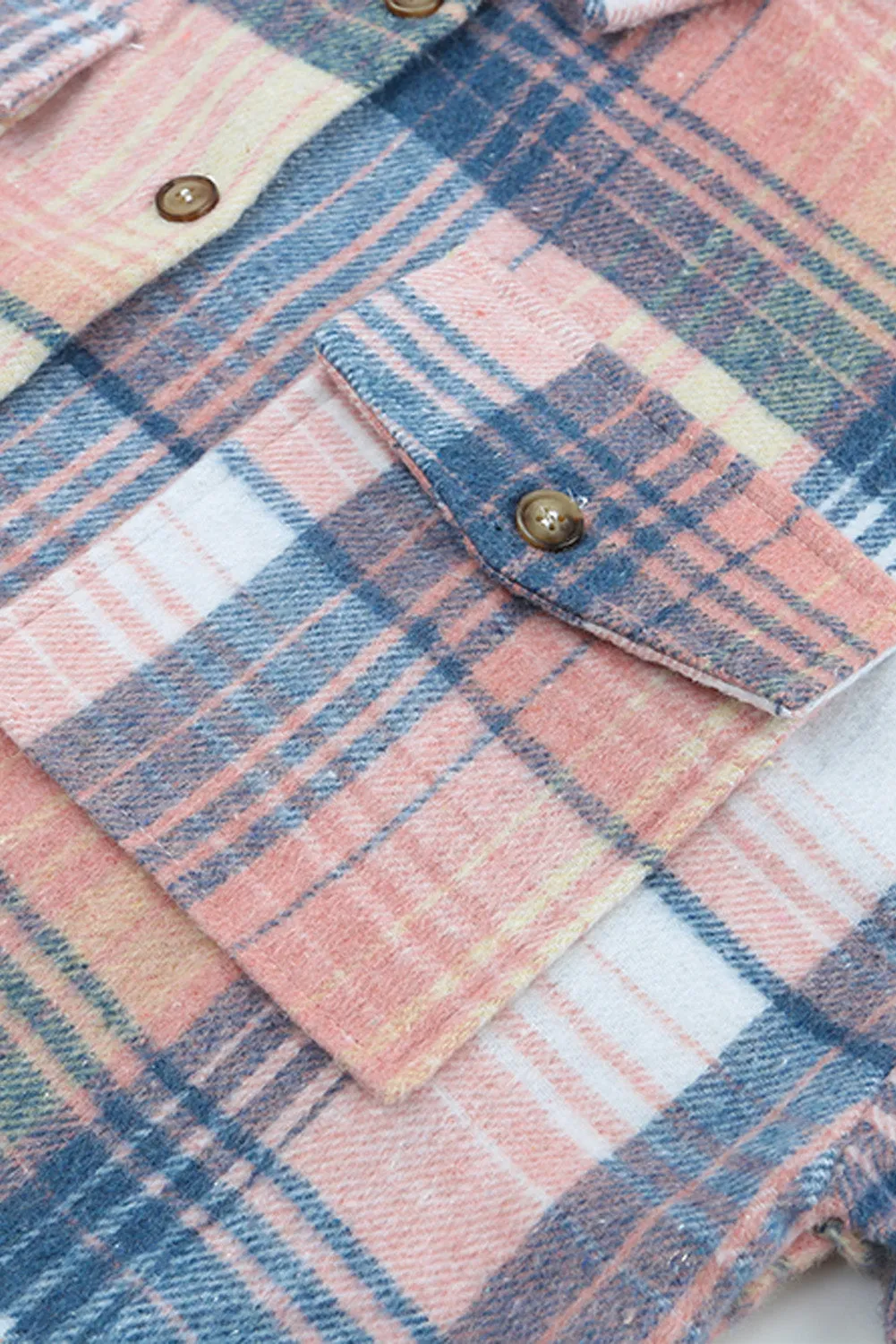 Pink Black Plaid Flap Pockets Shacket