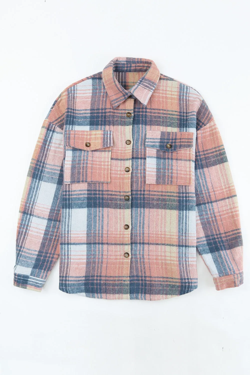 Pink Black Plaid Flap Pockets Shacket