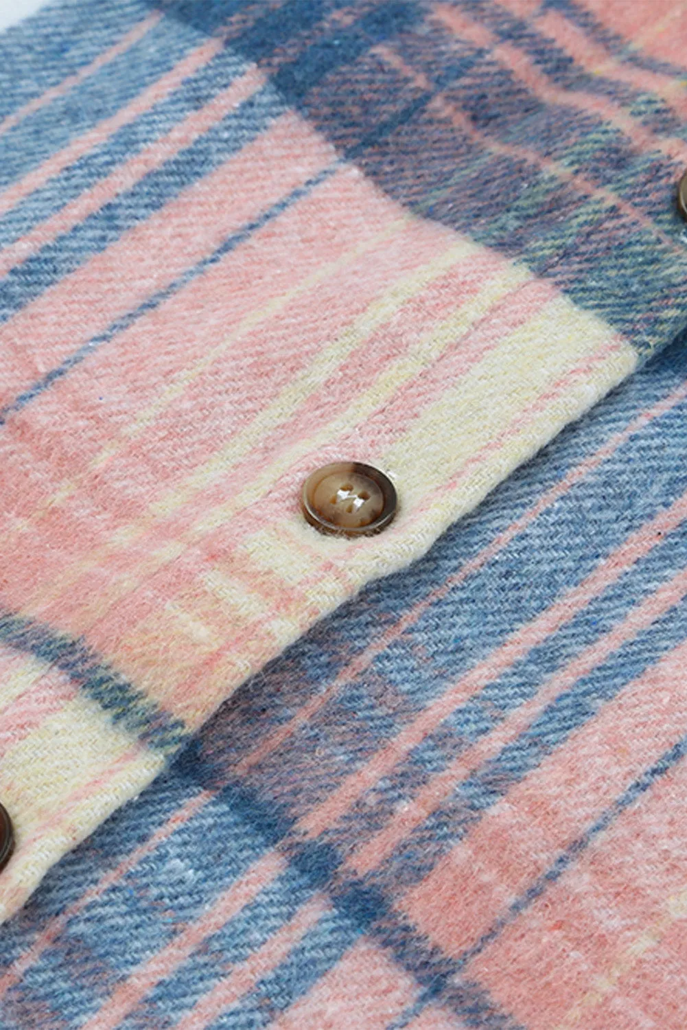 Pink Black Plaid Flap Pockets Shacket
