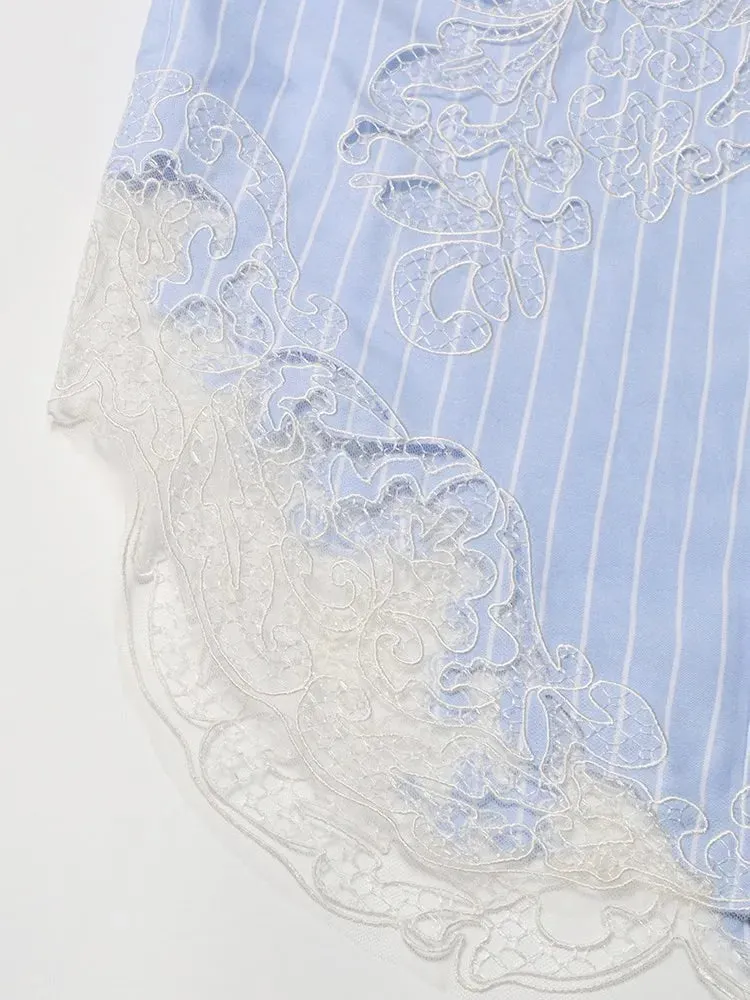 Pre Order:  Lace Hollow Out Splicing Loose Shirt