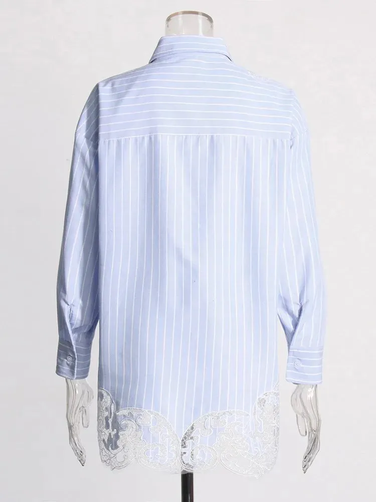 Pre Order:  Lace Hollow Out Splicing Loose Shirt