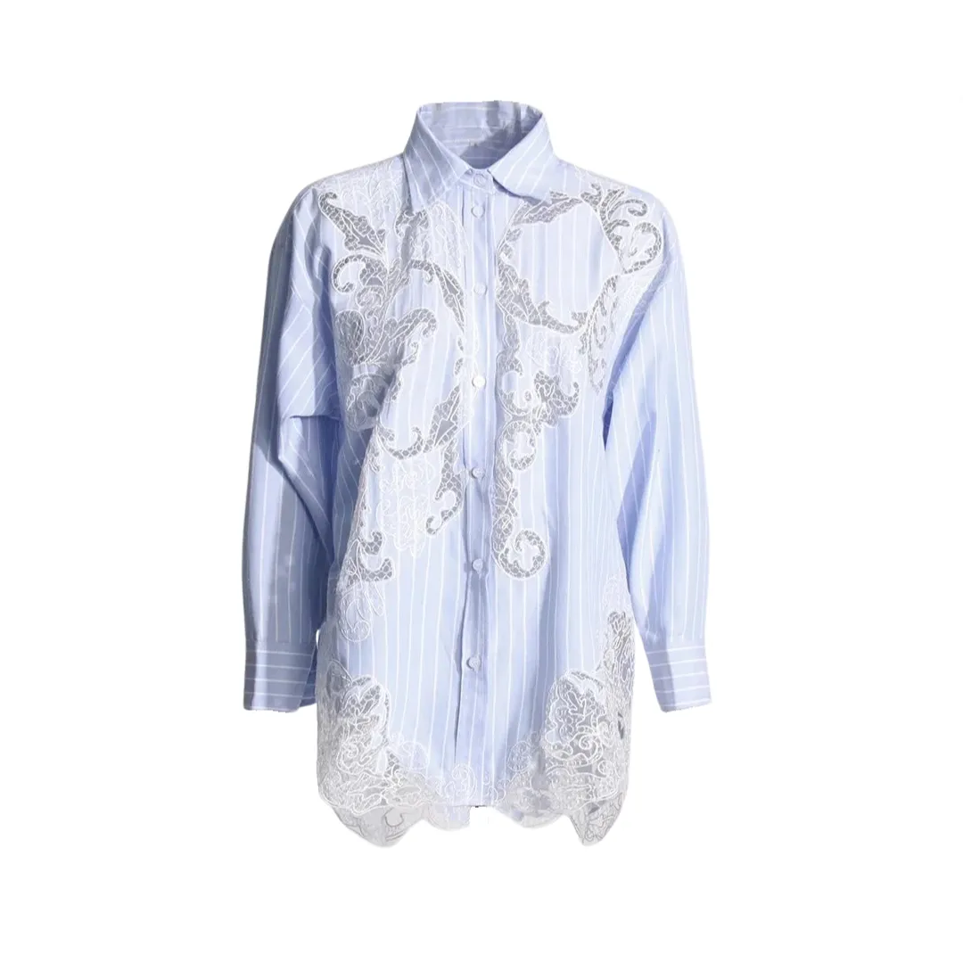 Pre Order:  Lace Hollow Out Splicing Loose Shirt
