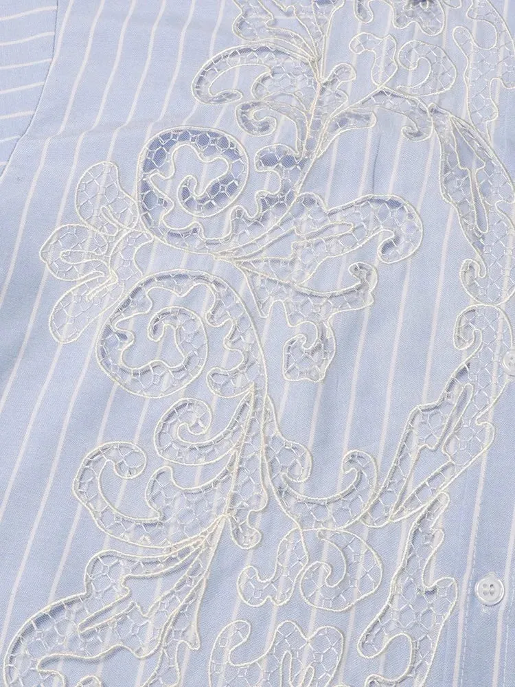 Pre Order:  Lace Hollow Out Splicing Loose Shirt