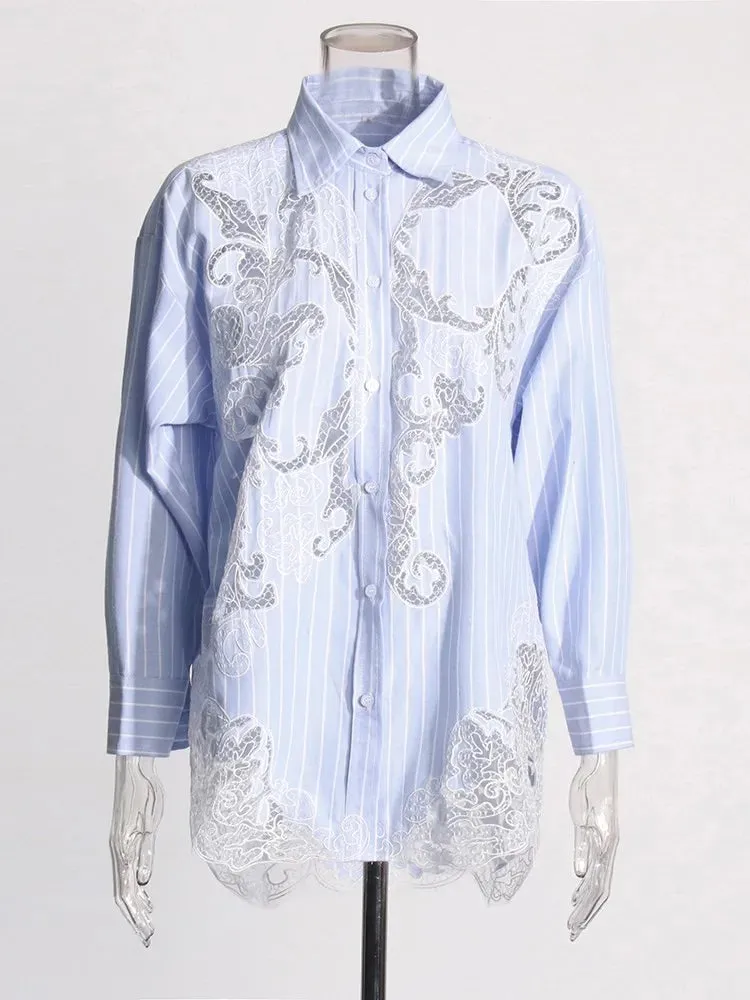 Pre Order:  Lace Hollow Out Splicing Loose Shirt