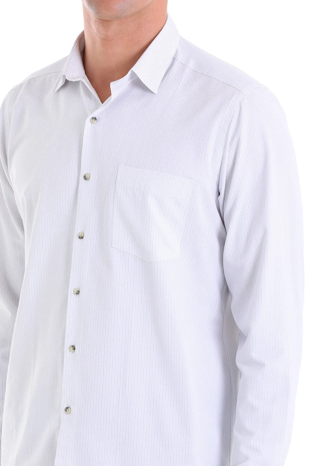 Regular Fit Striped Cotton Blend Gray Dress Shirt