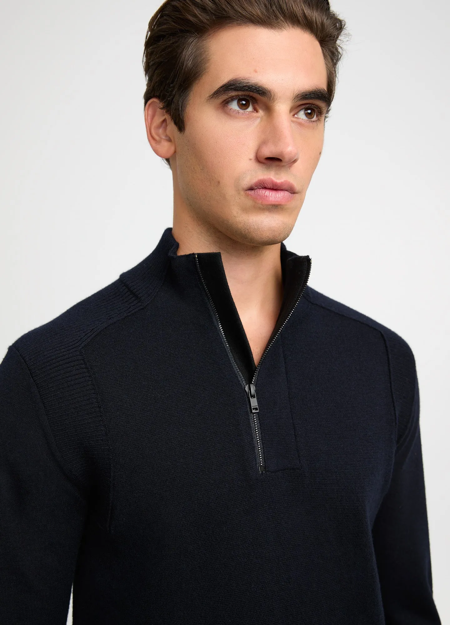 Rib Panel Funnel Neck Sweater Navy