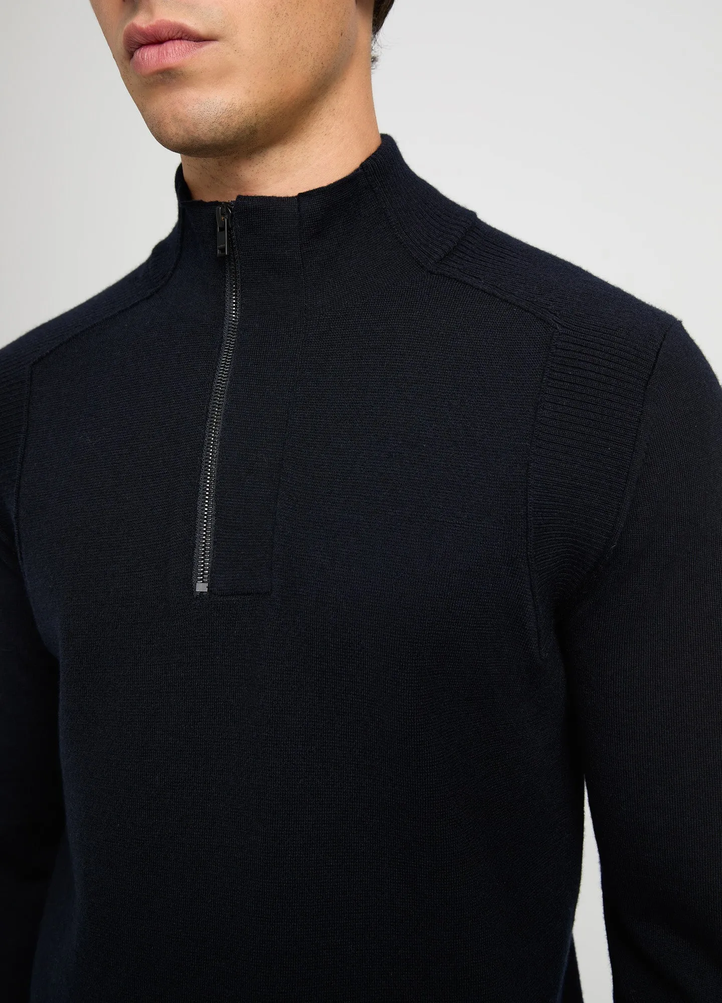 Rib Panel Funnel Neck Sweater Navy