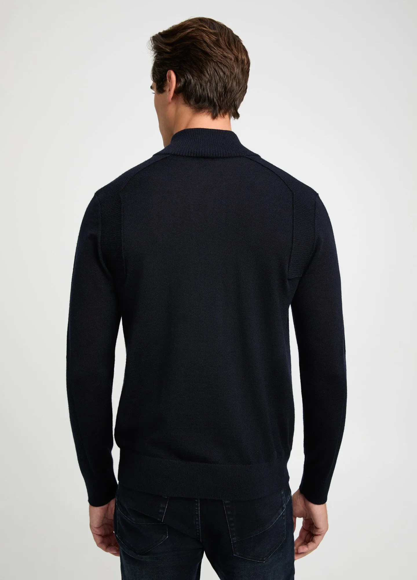 Rib Panel Funnel Neck Sweater Navy