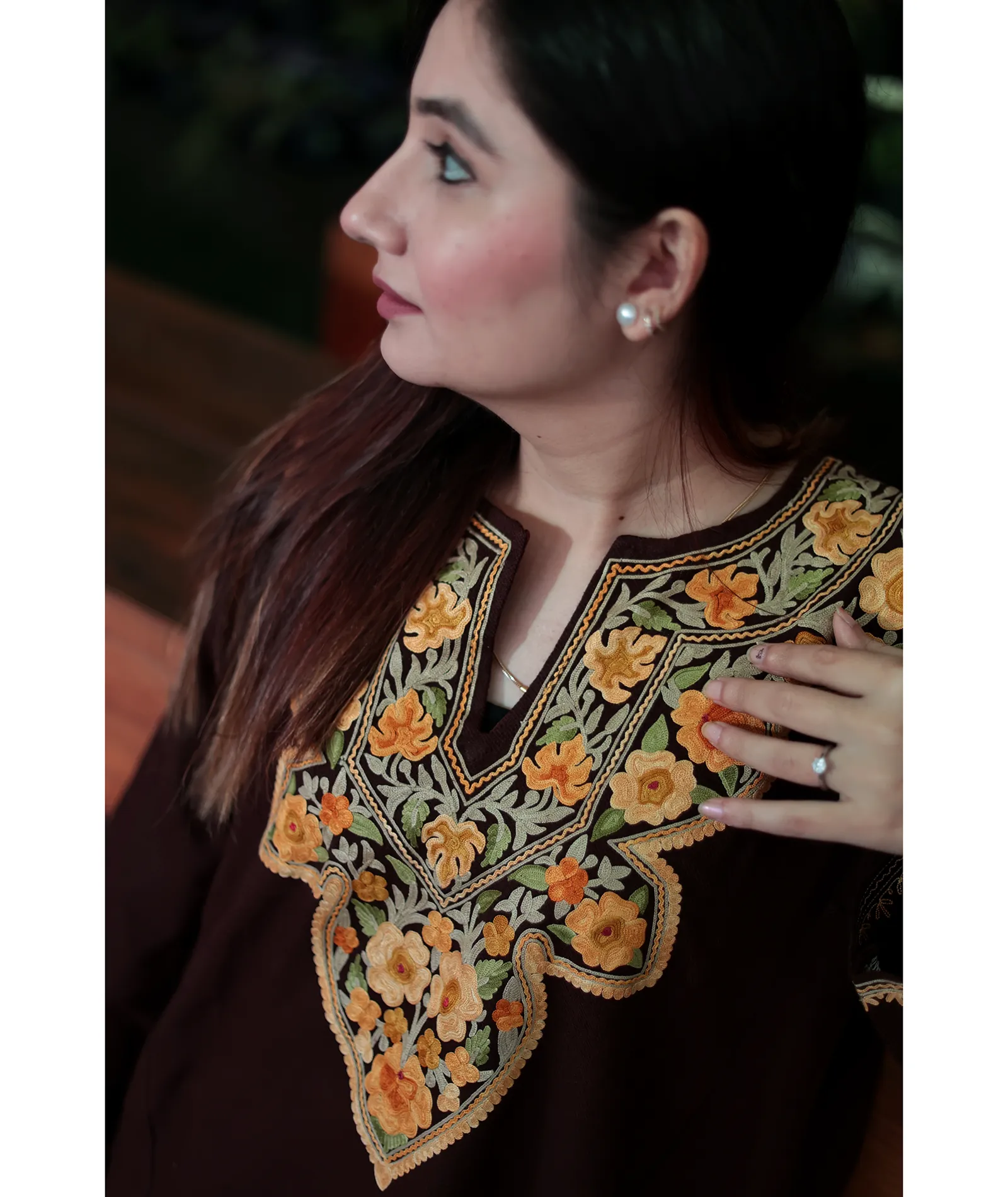 Richly Crafted Dark Brown Pheran