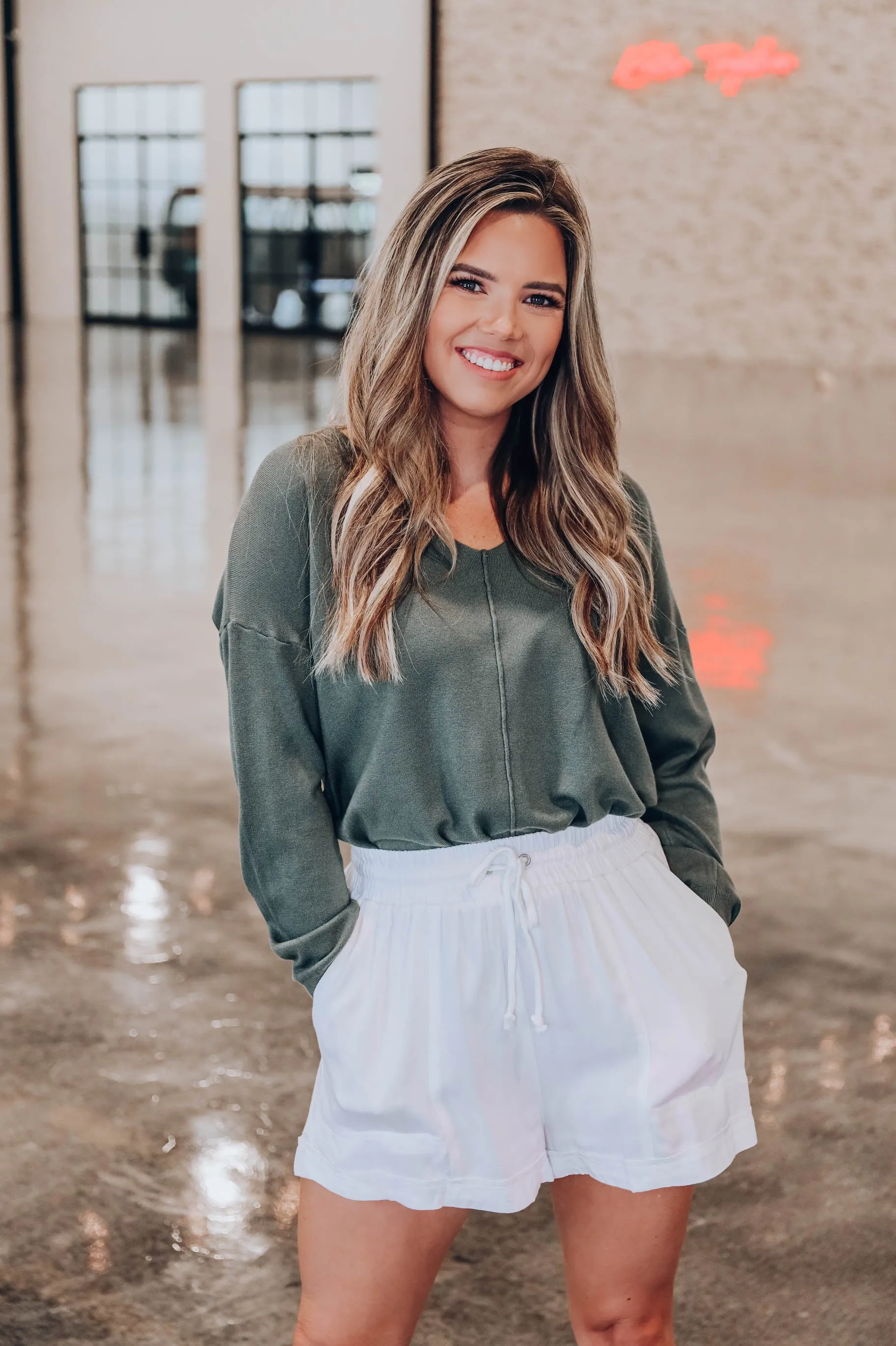 Santana V-Neck Sweater - Olive