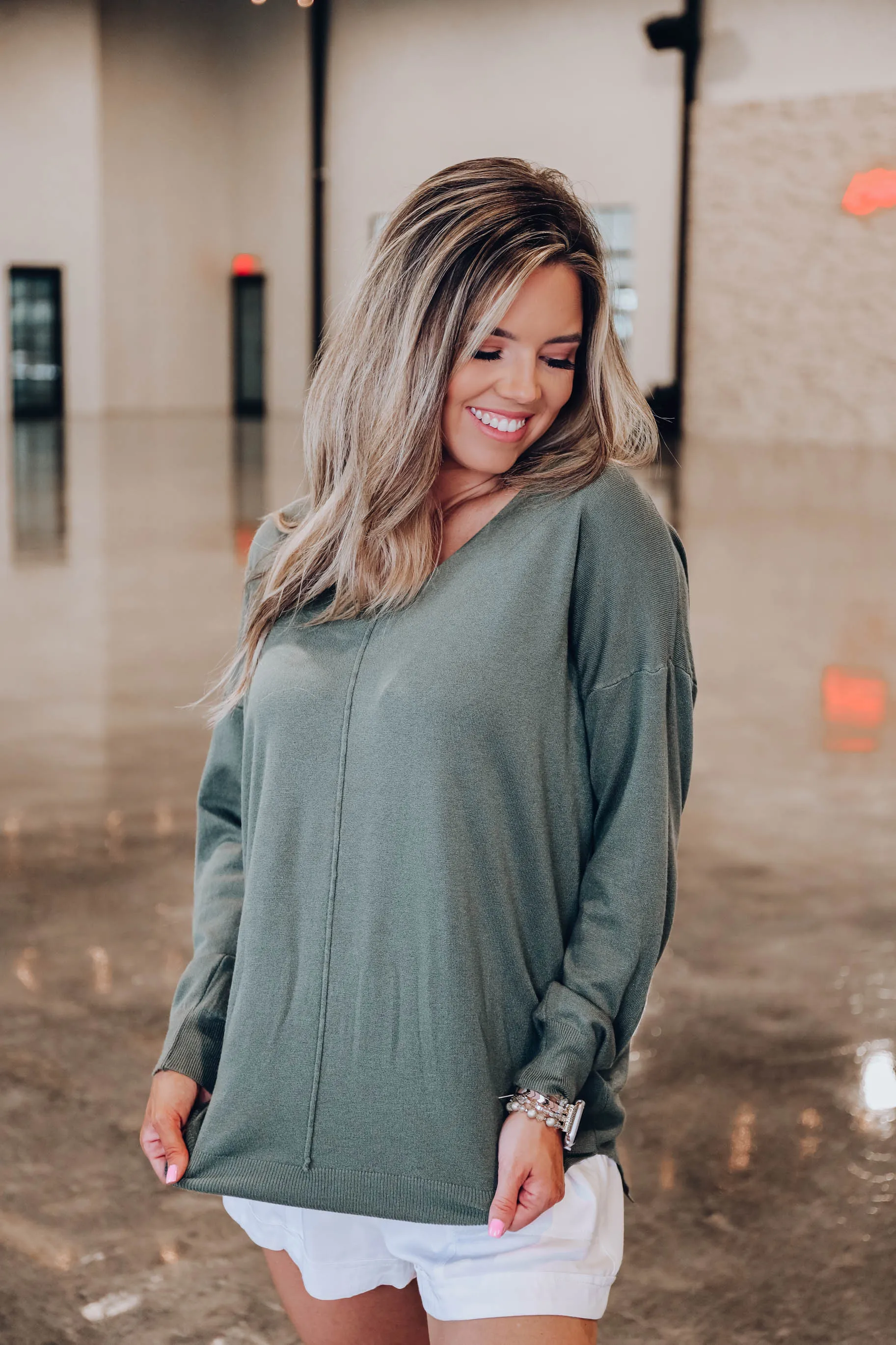 Santana V-Neck Sweater - Olive