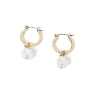 Small Gold Hoop with Pearl Dangle Earrings