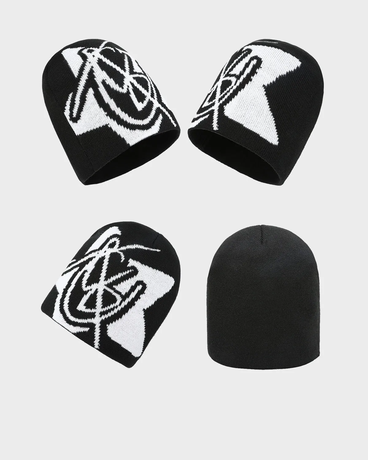 T&C Beanie Scarf Set in Black & White